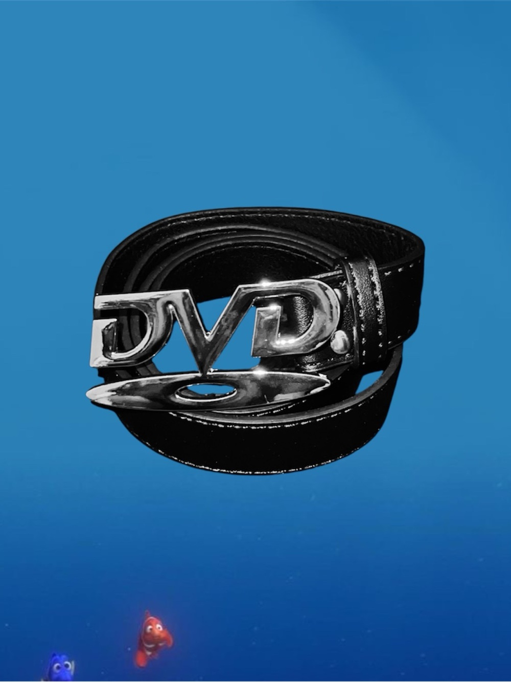 Men's Black Leather Belt with Silver DVD Logo Buckle